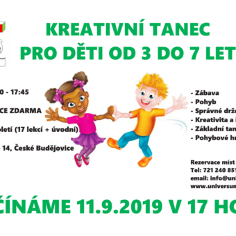 Upozornění: Kreativní tanec 11.9. proběhne v ZŠ J.Š.Baara
